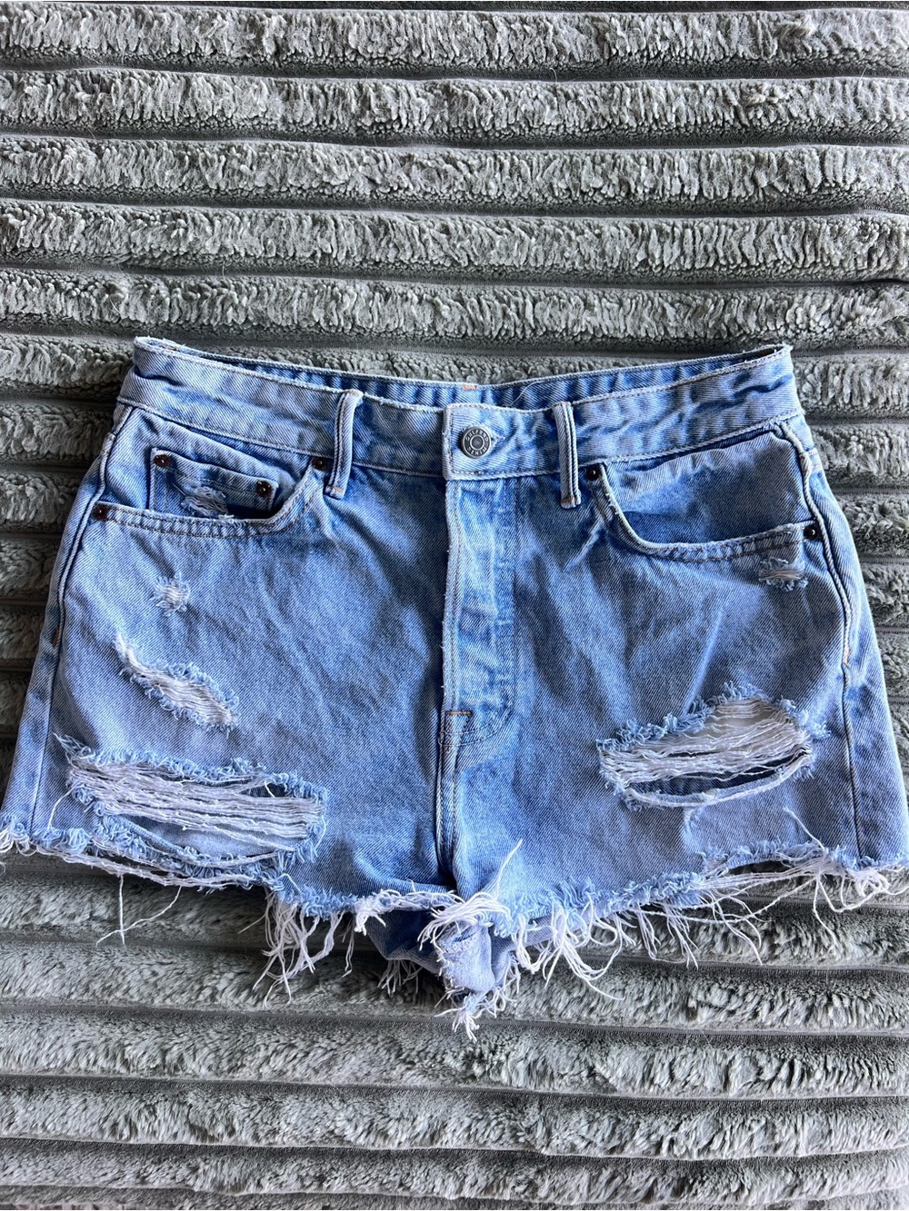 Grlfrnd Medium Wash Distressed Denim Cutoff Shorts Size 27